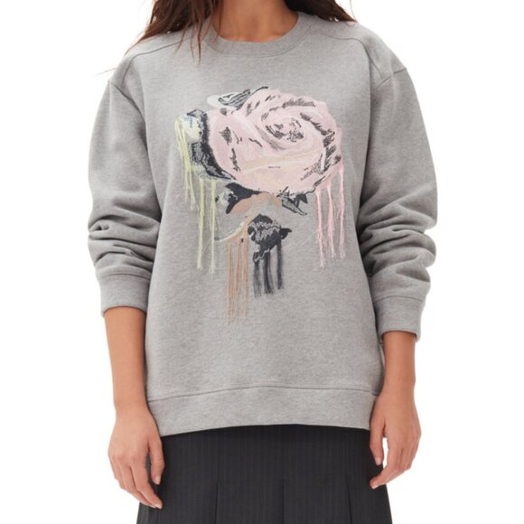 Ganni Gray and Pink Floral Crewneck Sweater - Picture 1 of 7